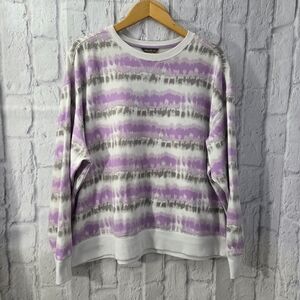 Eddie Bauer Extra Large Purple Gray Stripe Tie Dye Crewneck Sweatshirt